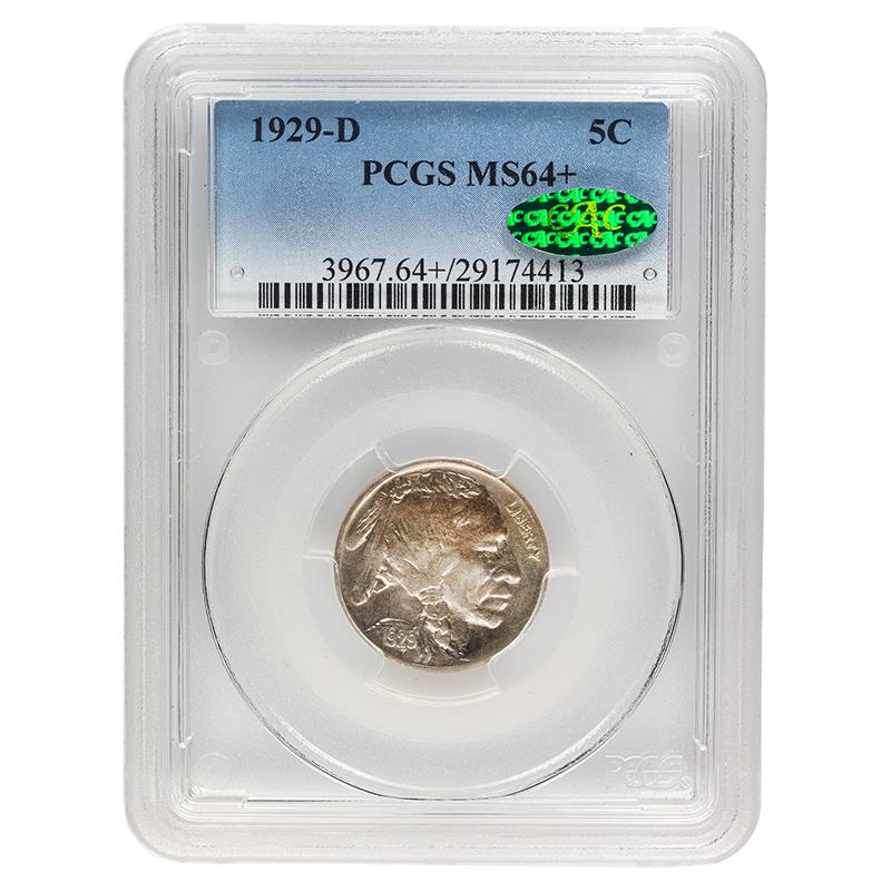 1929-D Buffalo Nickel, 5C PCGS MS 64 +, Toning