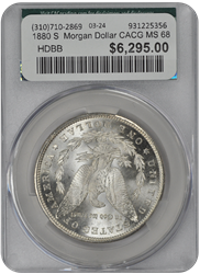 1880 S  Morgan Dollar CACG MS 68