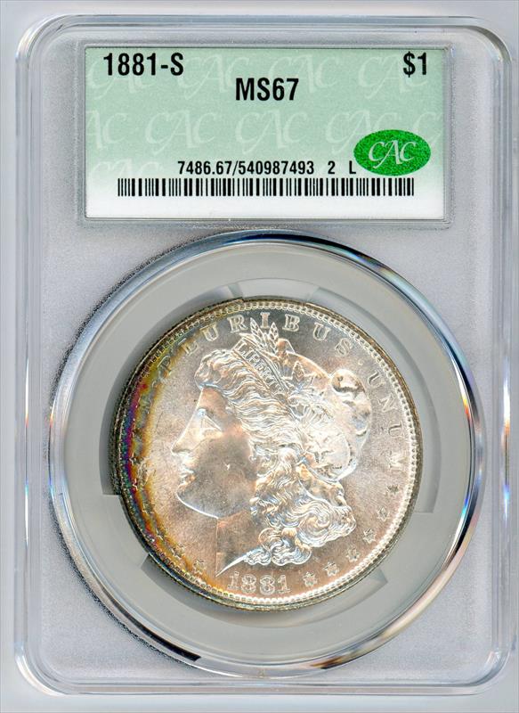 1881-S Morgan Silver Dollar $1, CACG MS-67 CAC - Superb Gem 