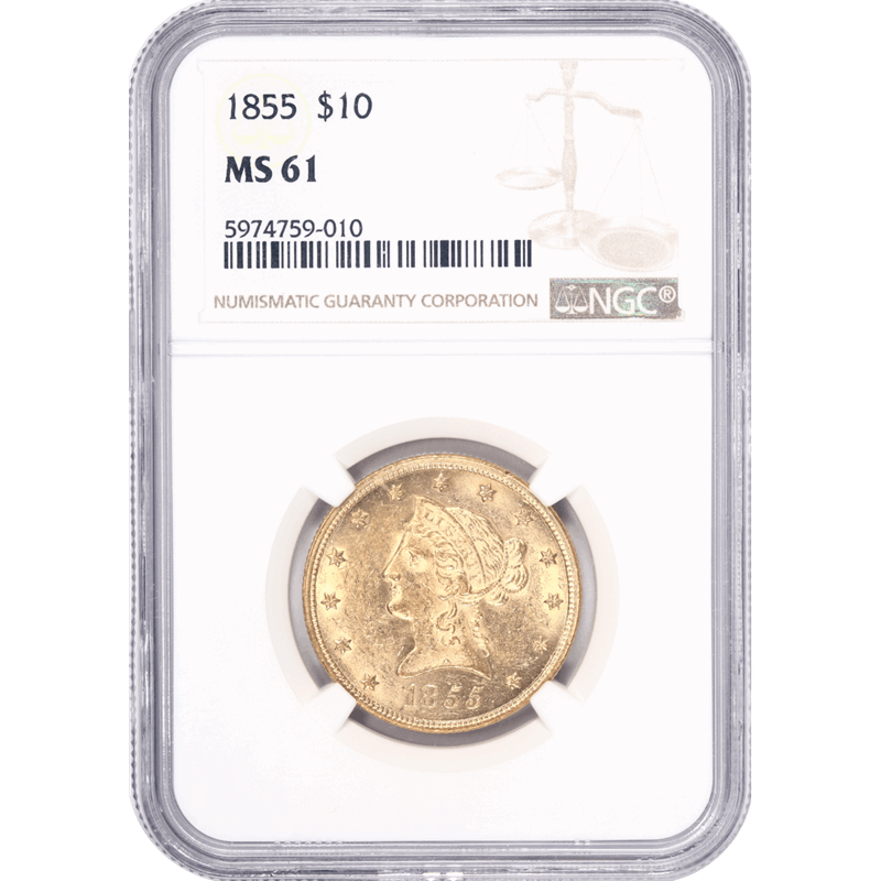 1855 Liberty $10 Gold Eagle MS 61