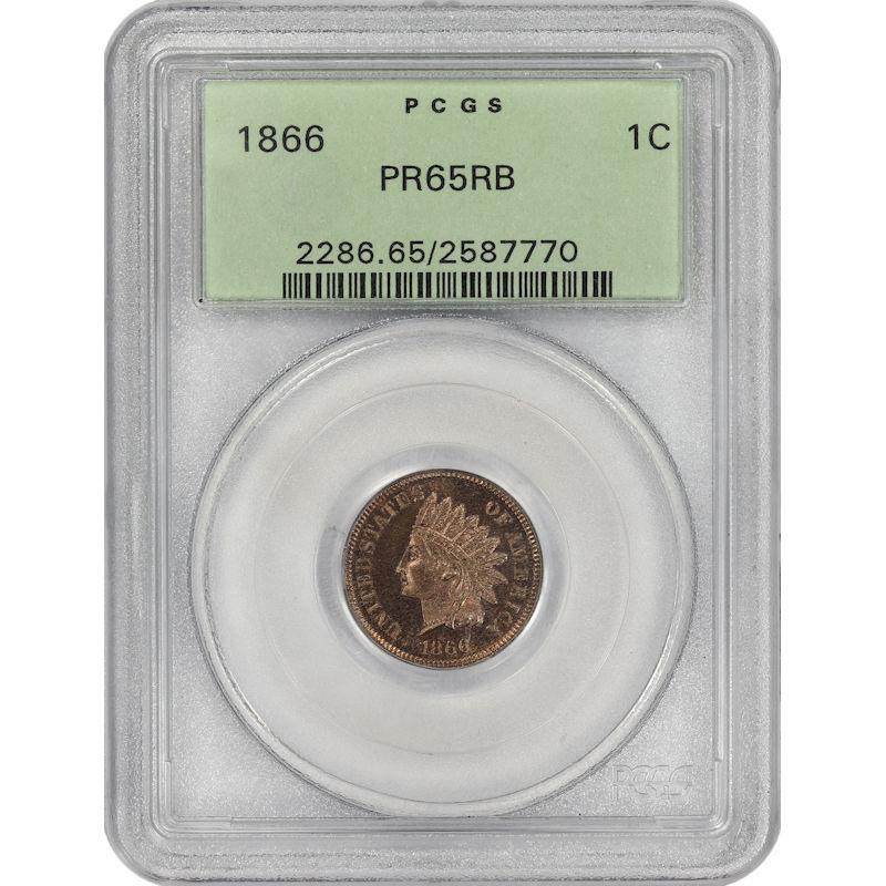 1866 Indian Head Cent 1C PCGS  PR65RB Frosty GEM PROOF