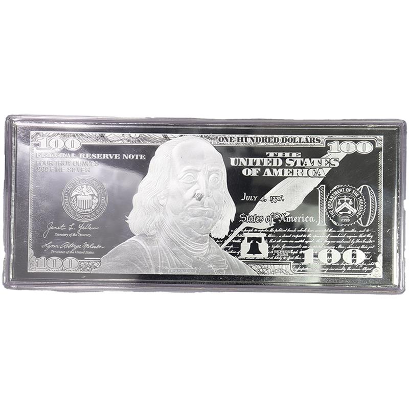 Series of 2024 4oz Pure .999 Silver C-Note United States $100 Bill Design Bar  Sealed in Plastic Case