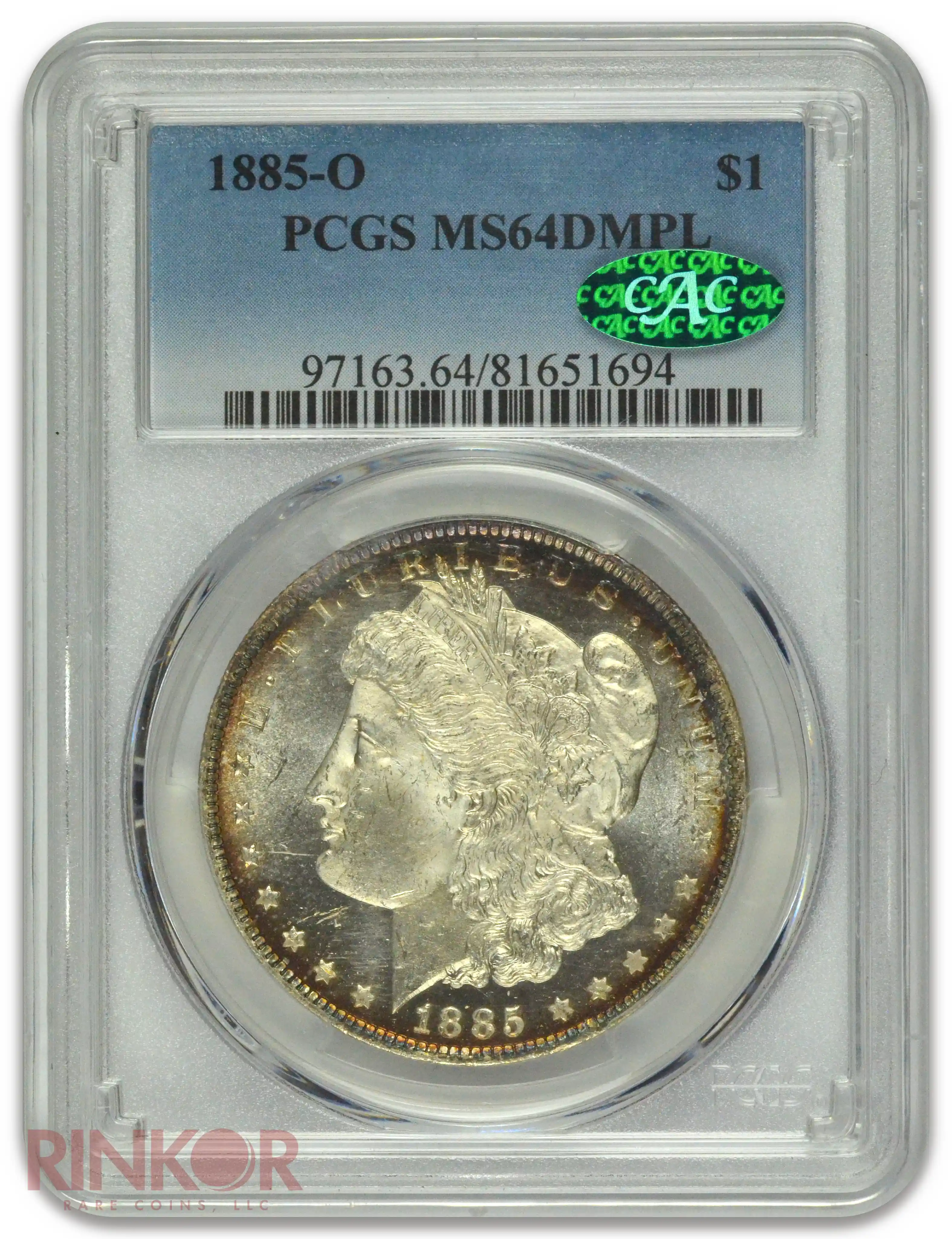 1885-O $1 Morgan Dollar PCGS MS 64 DMPL CAC