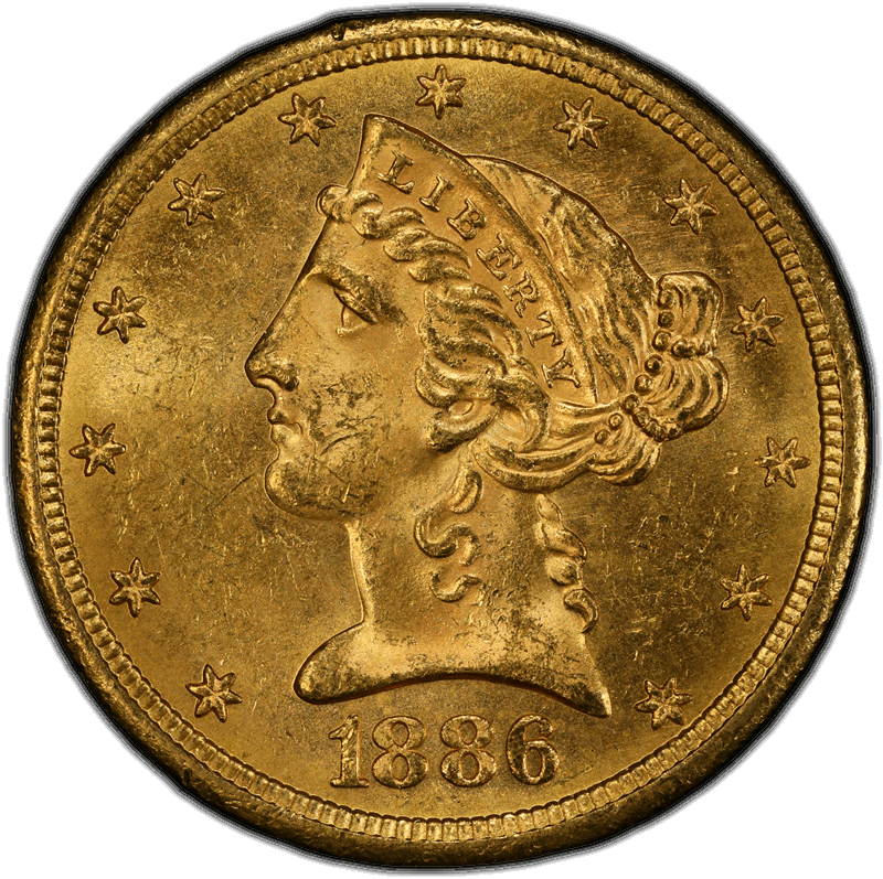 1886-S $5 PCGS MS 63+ CAC