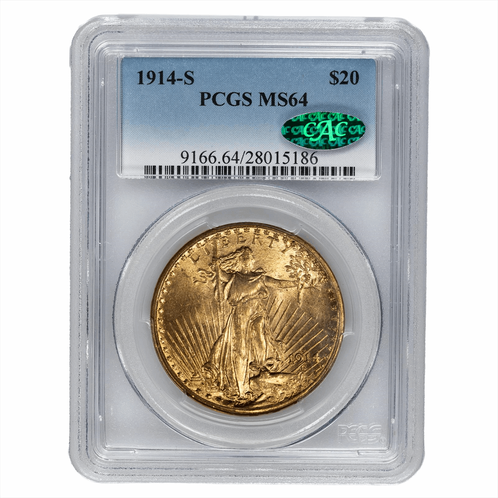 1914-S St. Gaudens Gold Double Eagle $20 PCGS MS 64 CAC