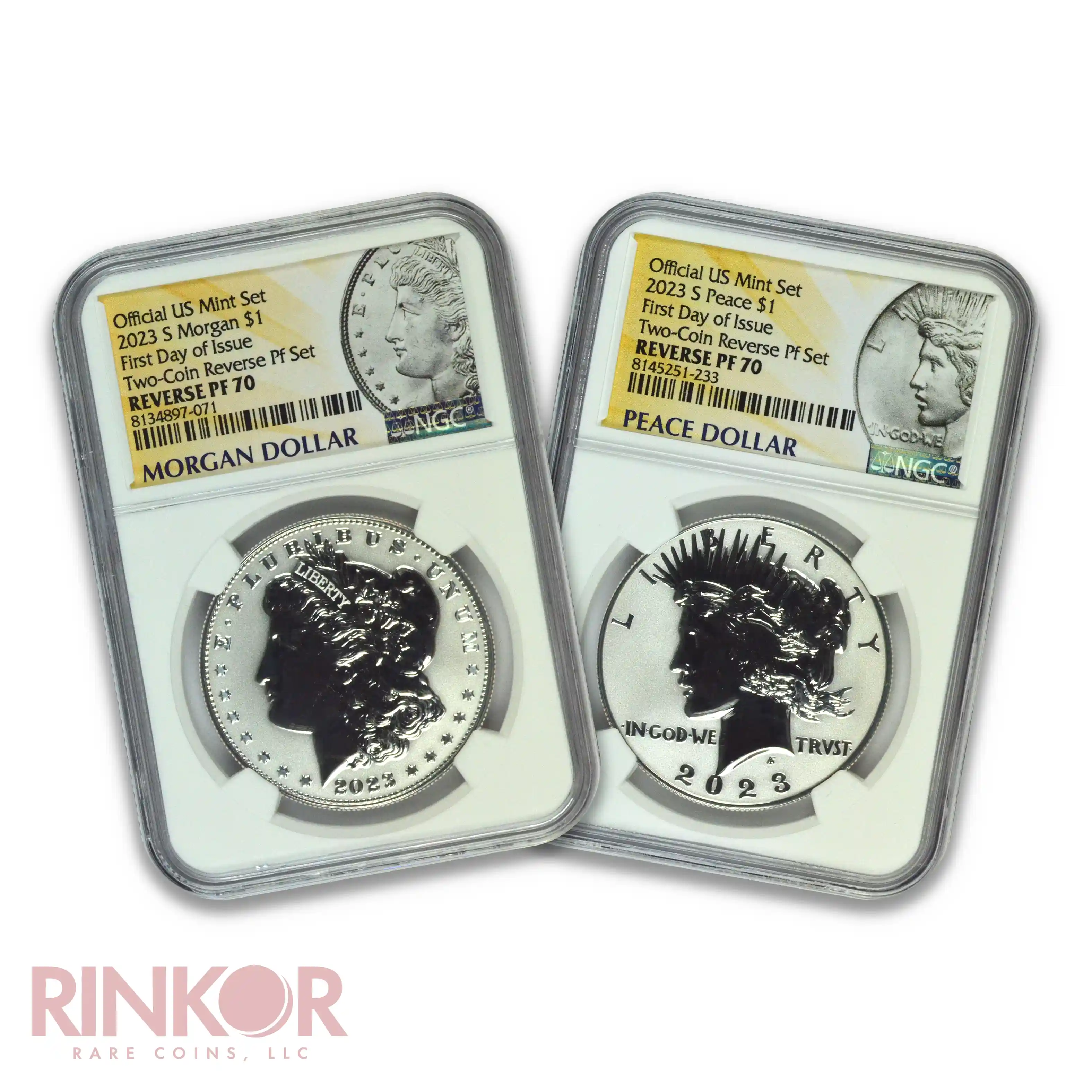 2023-S Reverse Proof $1 Morgan and Peace Dollar 2-Coin Set FDOI NGC PF 70