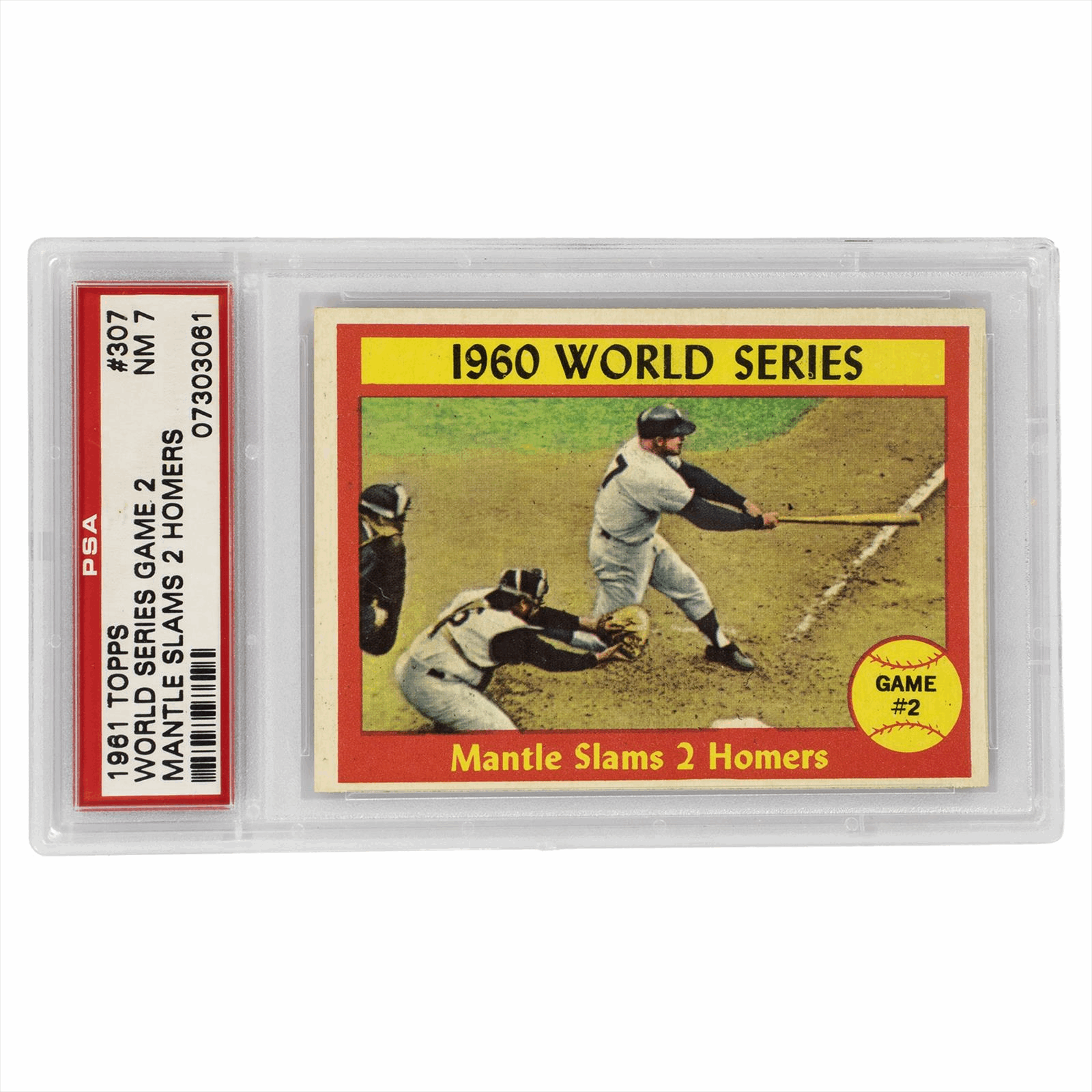 1961 Topps World Series Game 2 Mantle Slams 2 Homers #307 PSA NM 7 Cert #07303061