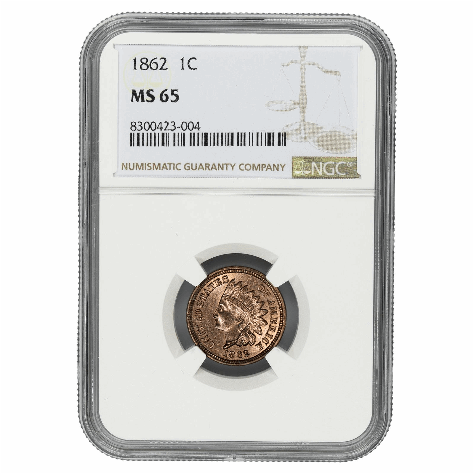 1862 Indian Head Cent 1C NGC MS 65