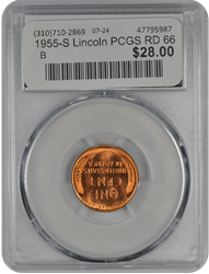 1955-S Lincoln PCGS RD 66