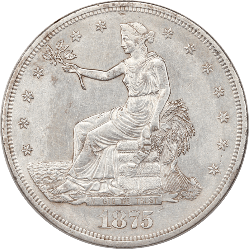 1875-CC US Silver Trade Dollar T$1 Uncirculated - Light, Original Golden Toning