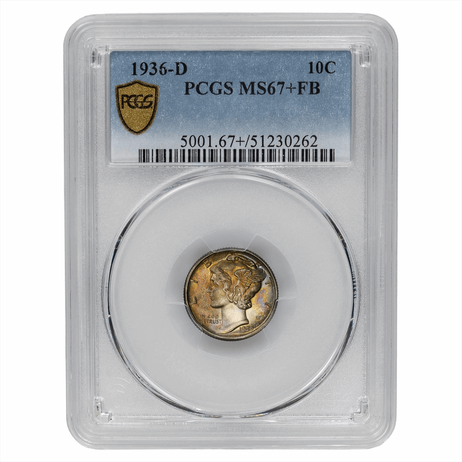 1936-D Mercury Dime 10C PCGS MS 67+ FB