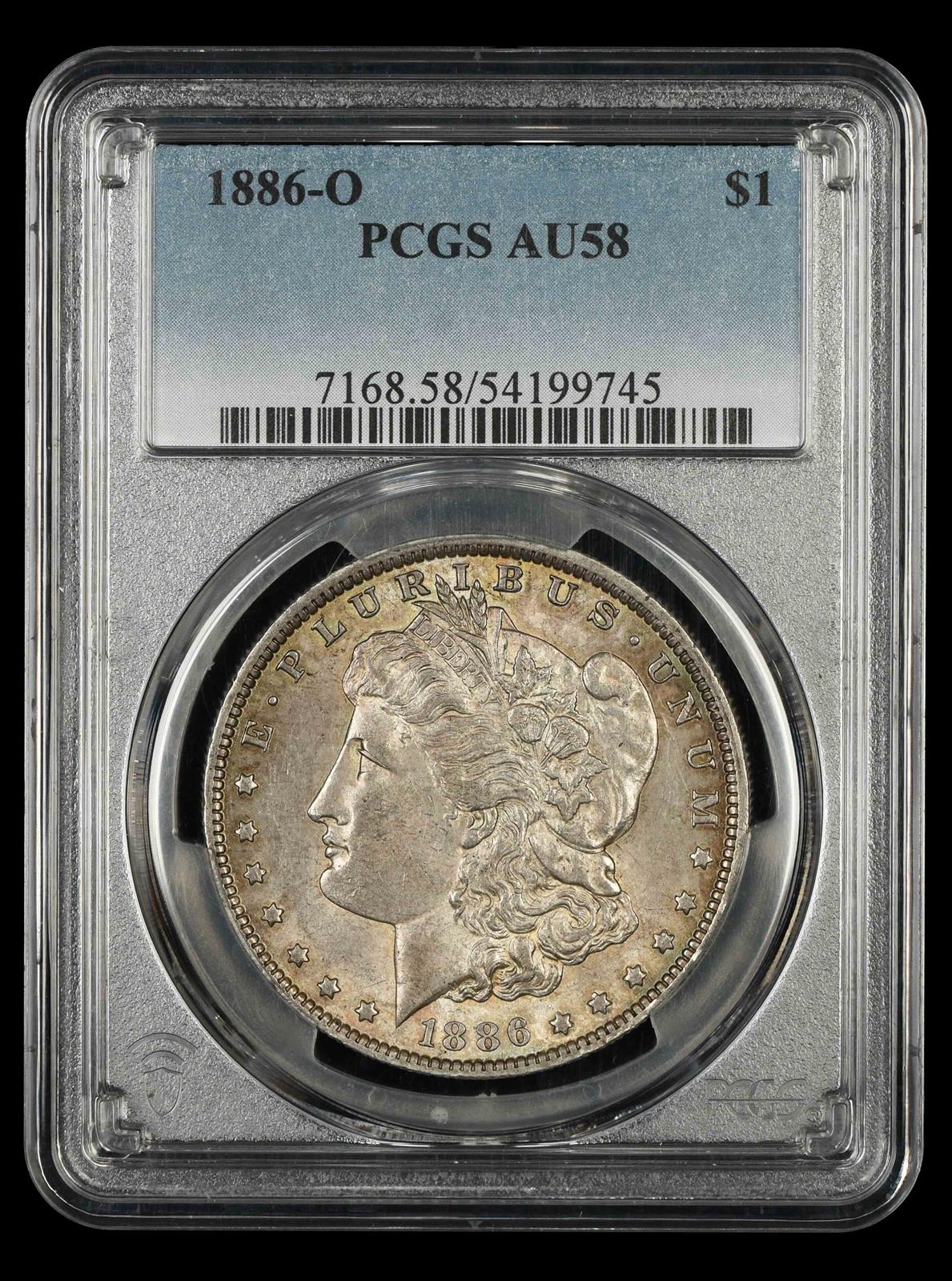 1886 O $1 PCGS AU 58