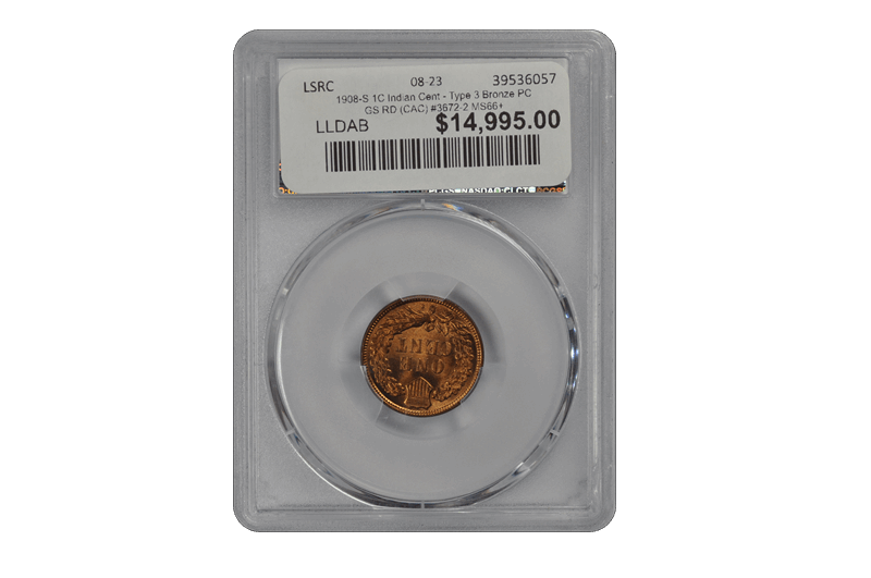 1908-S 1C Indian Cent - Type 3 Bronze PCGS RD (CAC) #3672-2