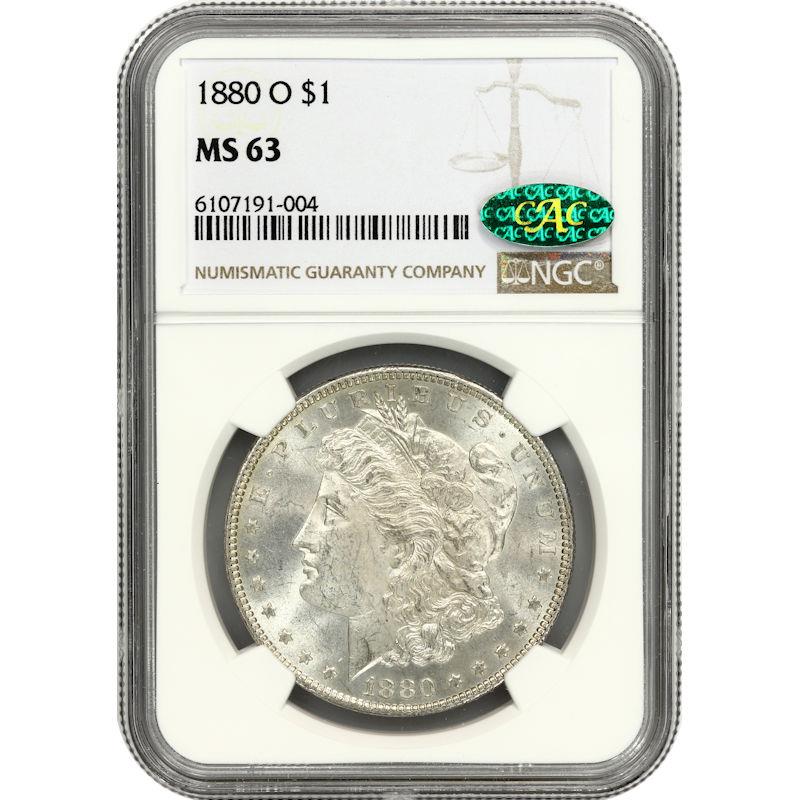 1880-O Morgan Silver Dollar $1, NGC MS-63 CAC - Nice White Coin 