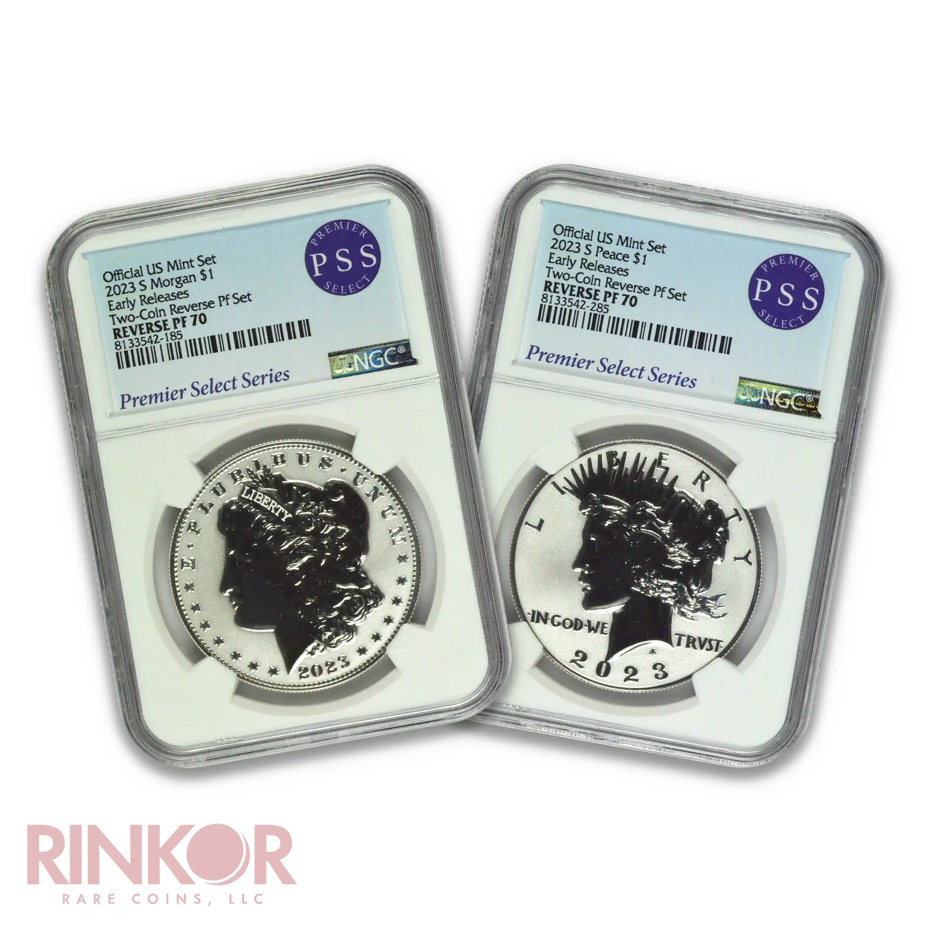 2023-S Reverse Proof $1 Morgan and Peace Dollar 2-Coin Set Early Releases NGC PF 70