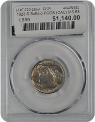 1923-S Buffalo PCGS (CAC) MS 63 