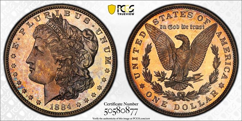 1884 $1 MORGAN SILVER DOLLAR PCGS PR64