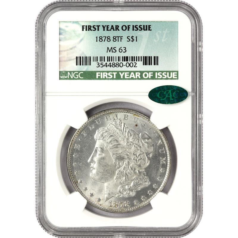 1878 8TF Morgan Silver Dollar $1 - NGC MS63 CAC - Nice White Coin!