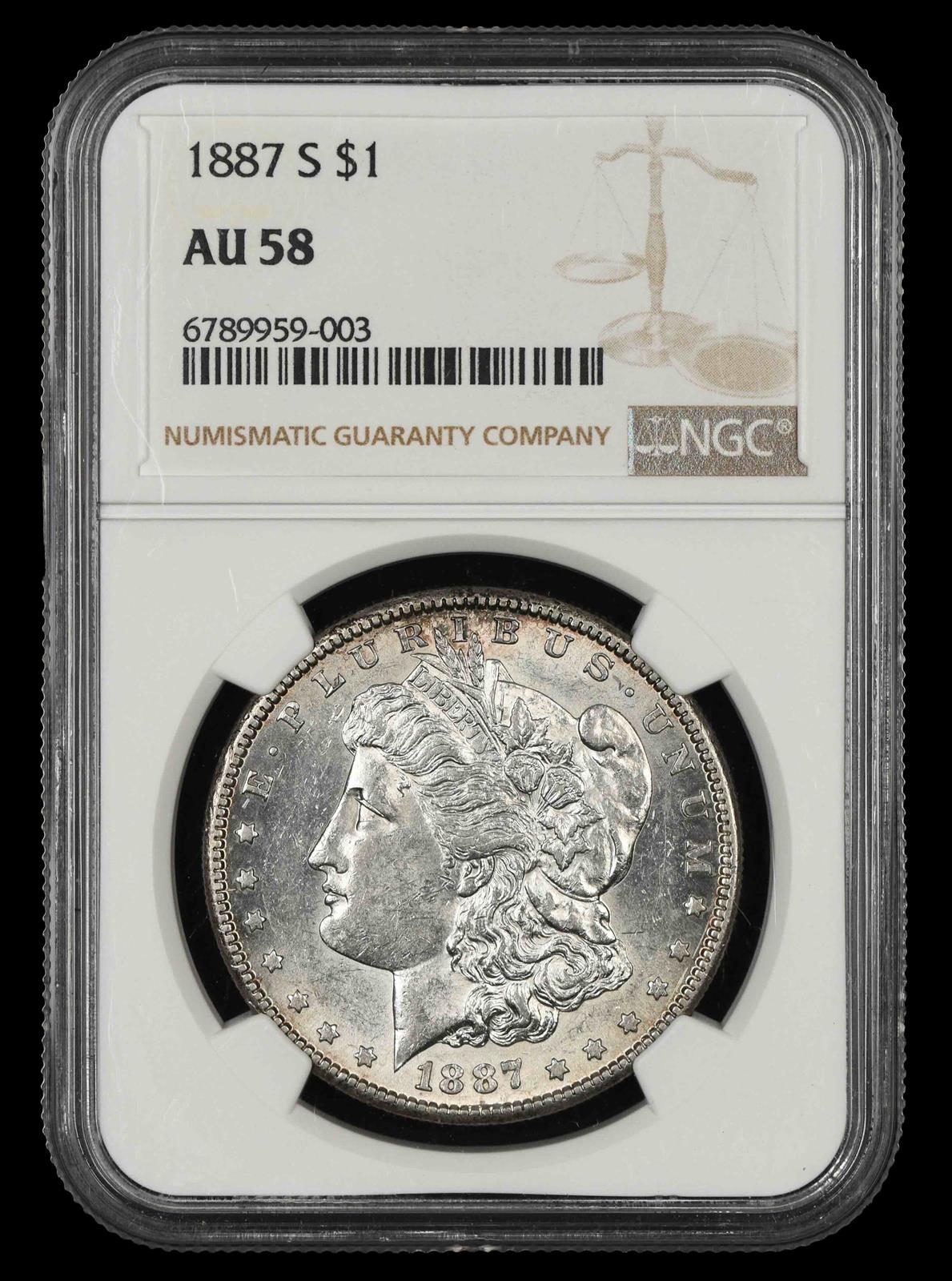 1887 S $1 NGC AU 58