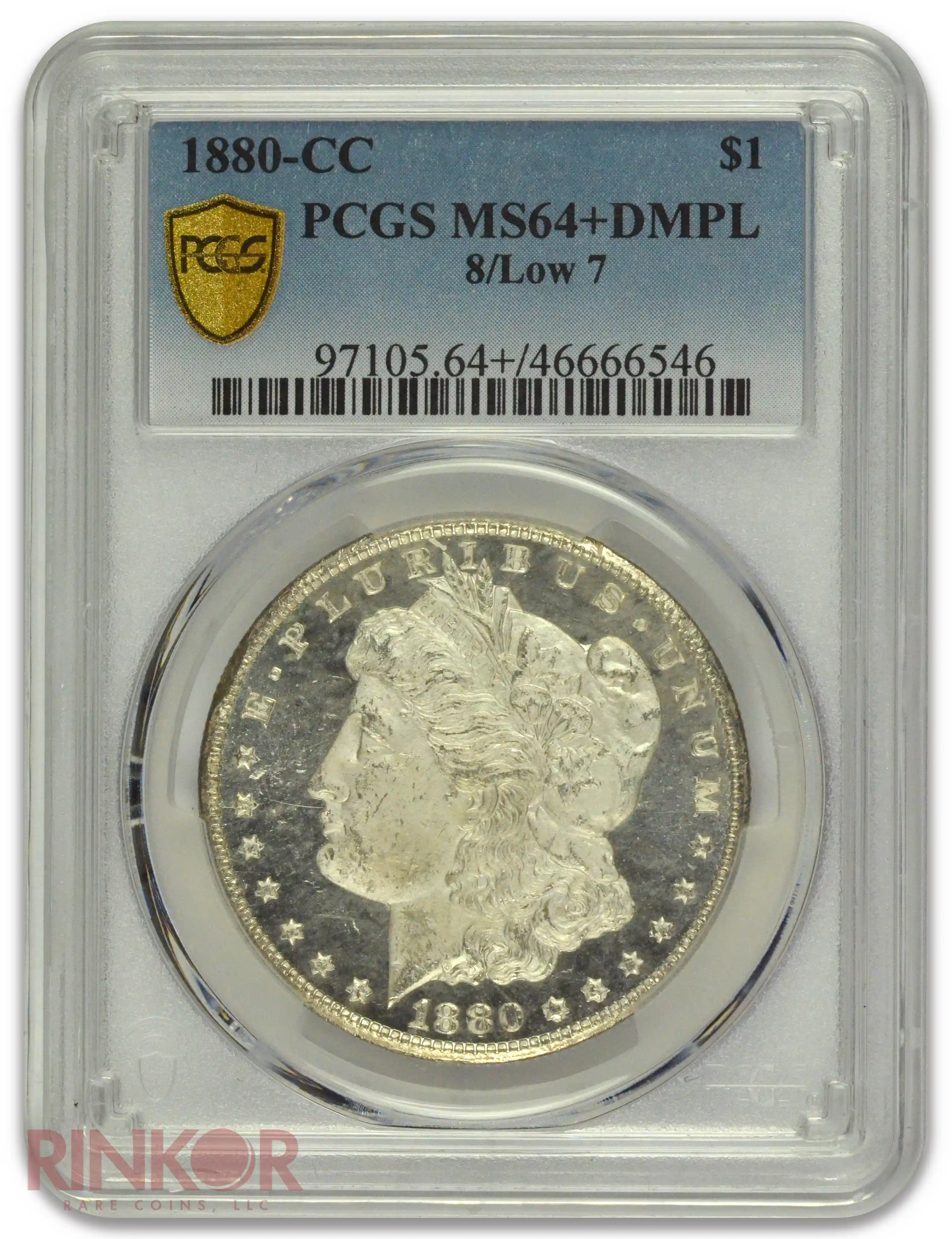 1880-CC 8/Low 7 $1 Morgan Dollar PCGS MS 64+ DMPL