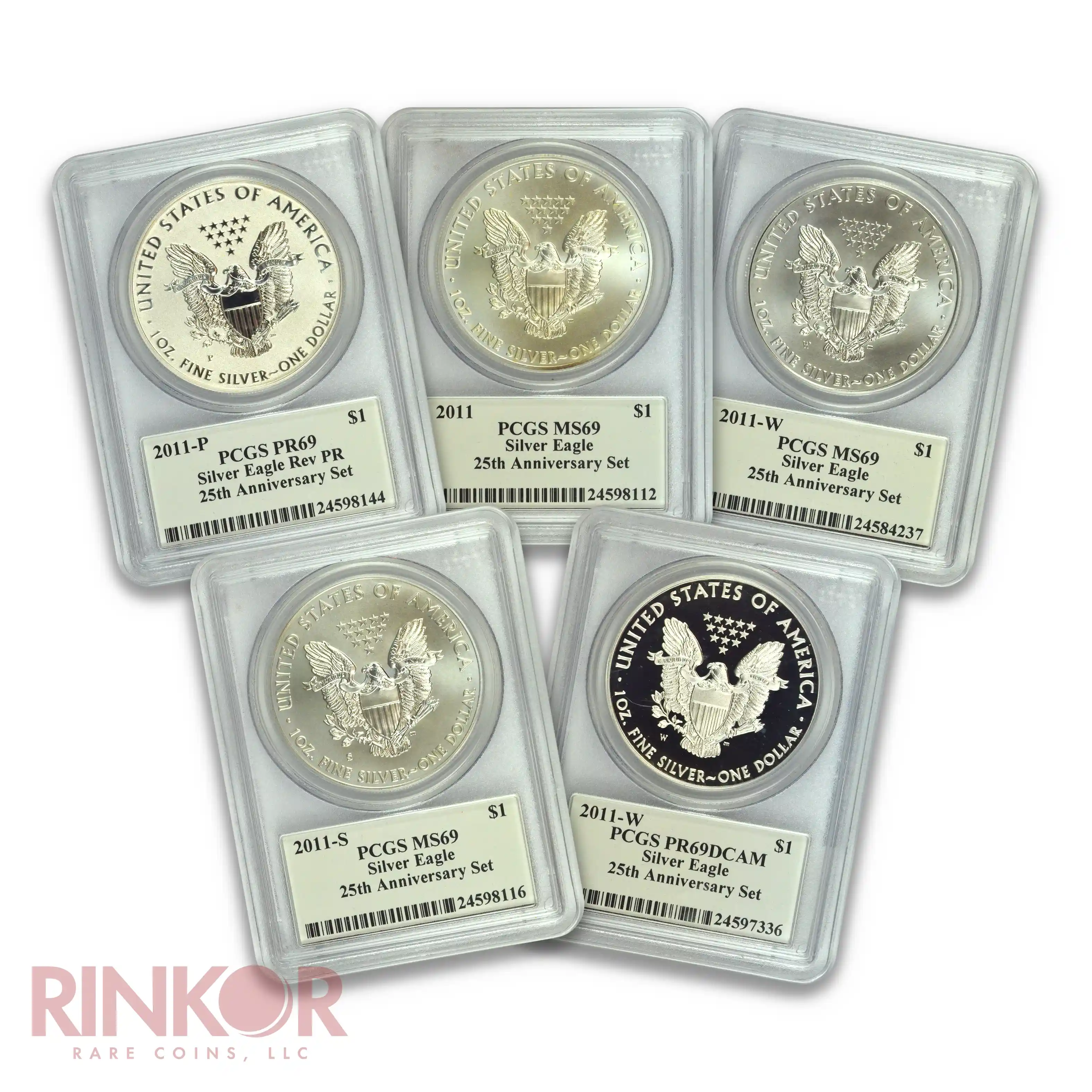 2011 25th Anniversary 5-Coin Silver Eagle Set Mercanti Signature PCGS MS/PR 69