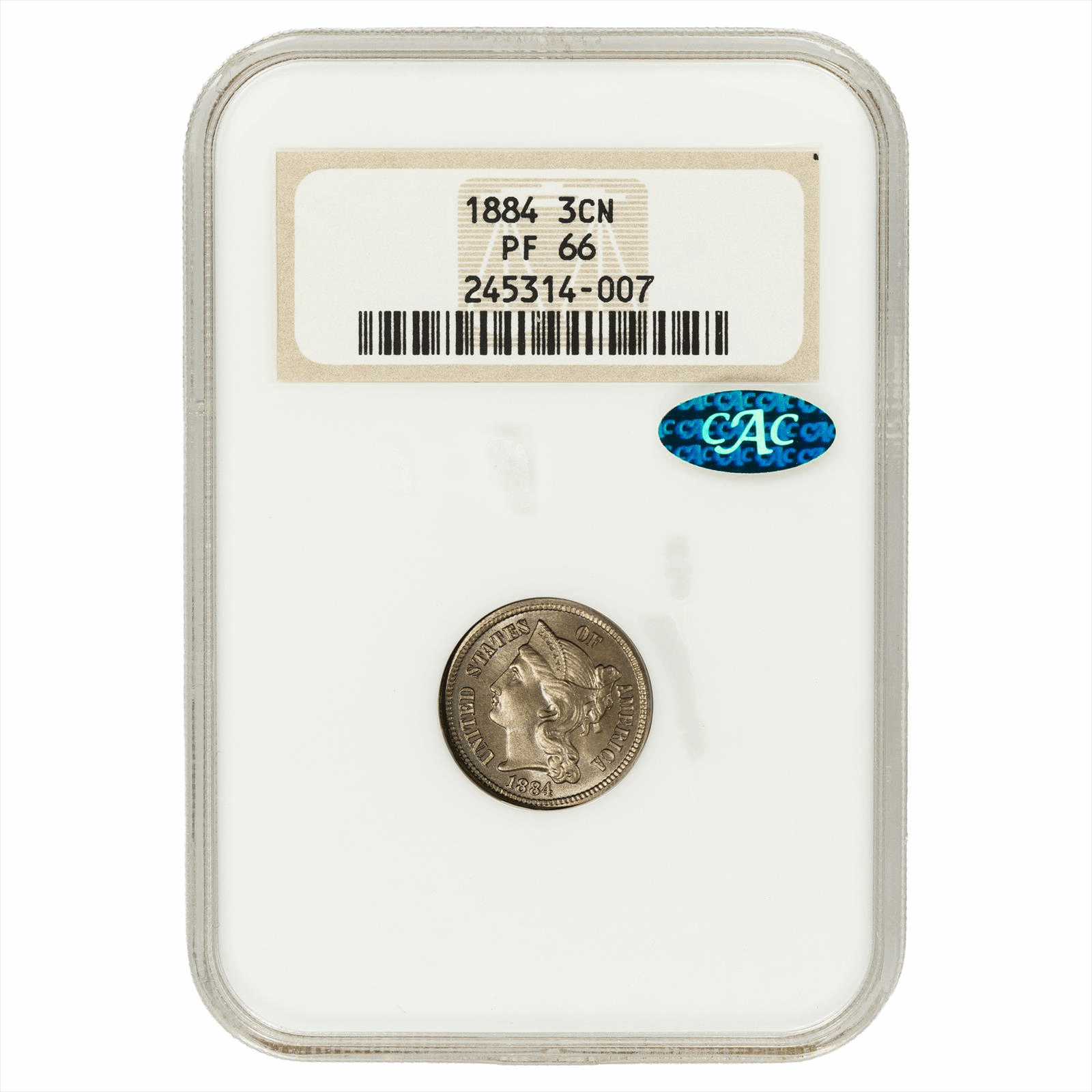 1884 Three Cent Nickel 3CN NGC PR 66 CAC