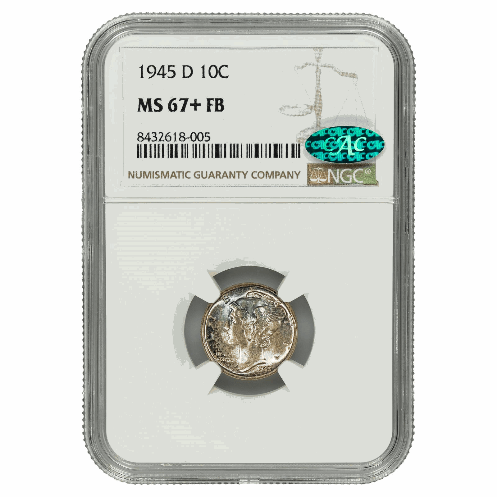 1945-D Mercury Dime 10C NGC MS 67+ FB CAC