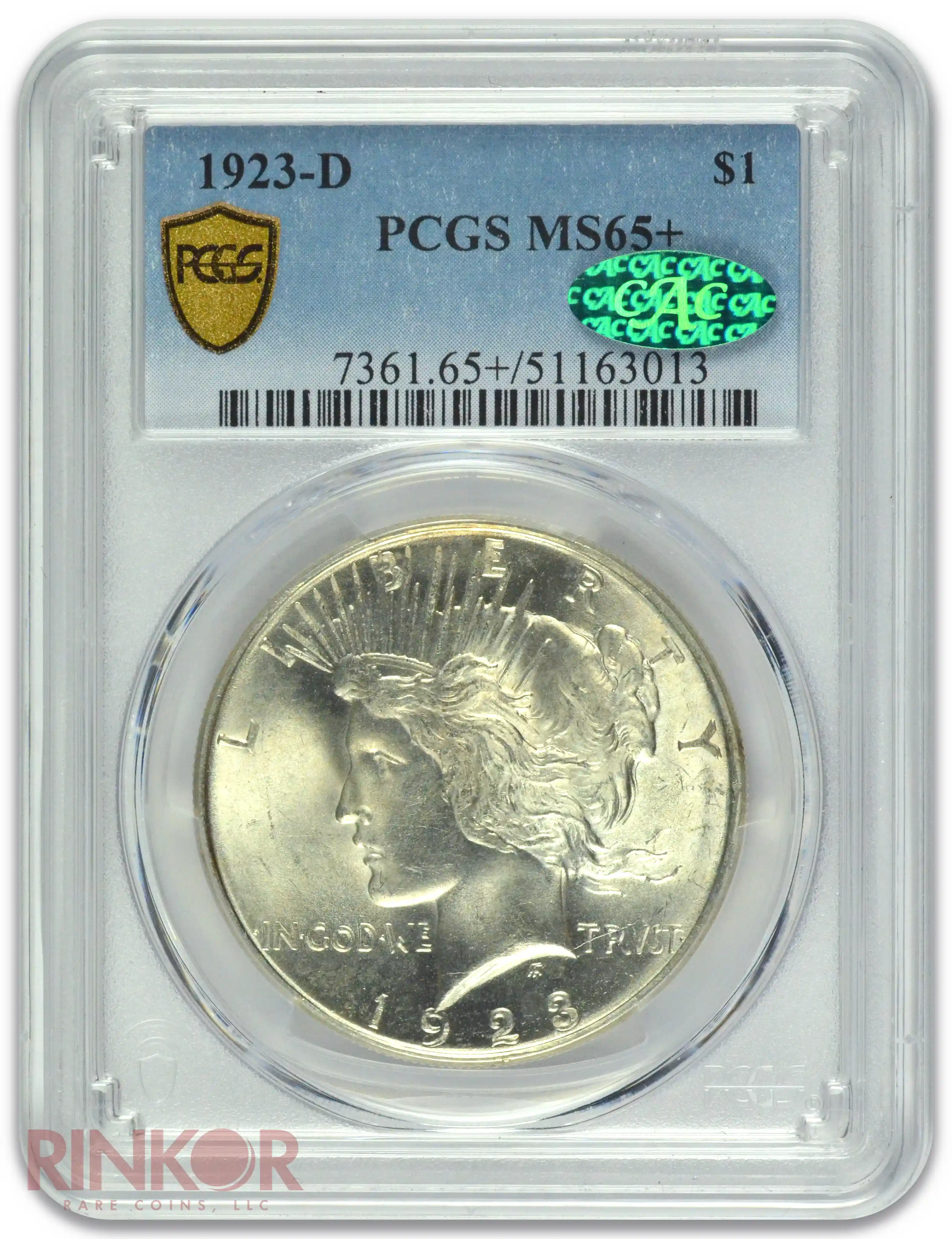1923-D $1 Peace Dollar PCGS MS 65+ CAC