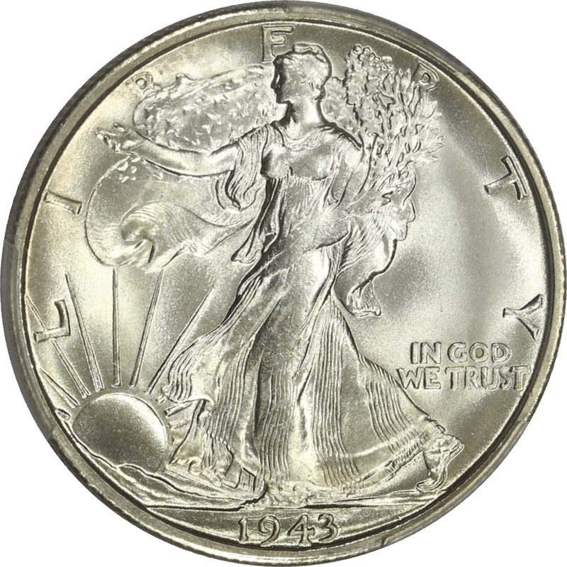 1943-S Walking Liberty Half Dollar 50c, PCGS MS 66 - Nice Mostly White Coin 