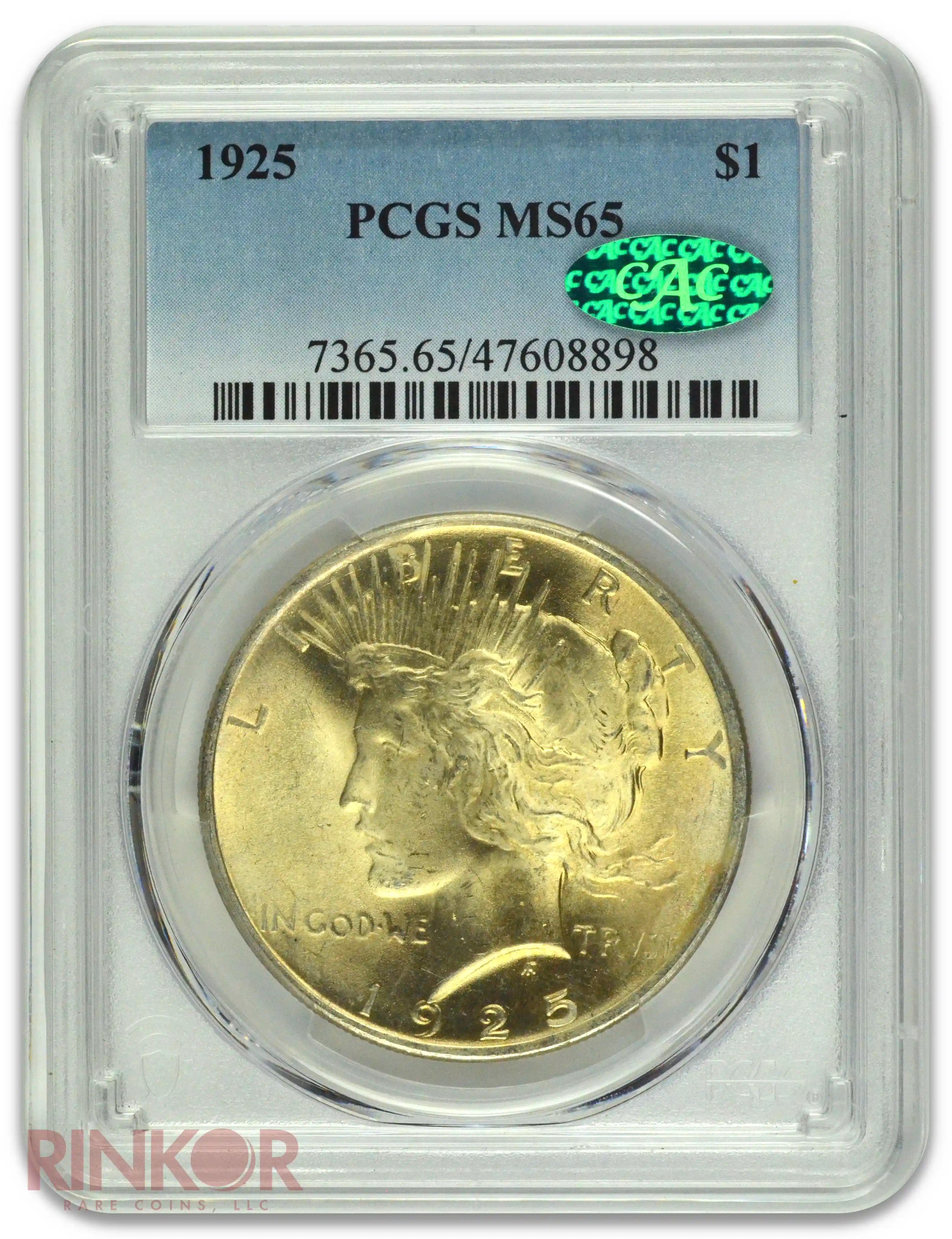 1925 $1 Peace Dollar PCGS MS 65 CAC