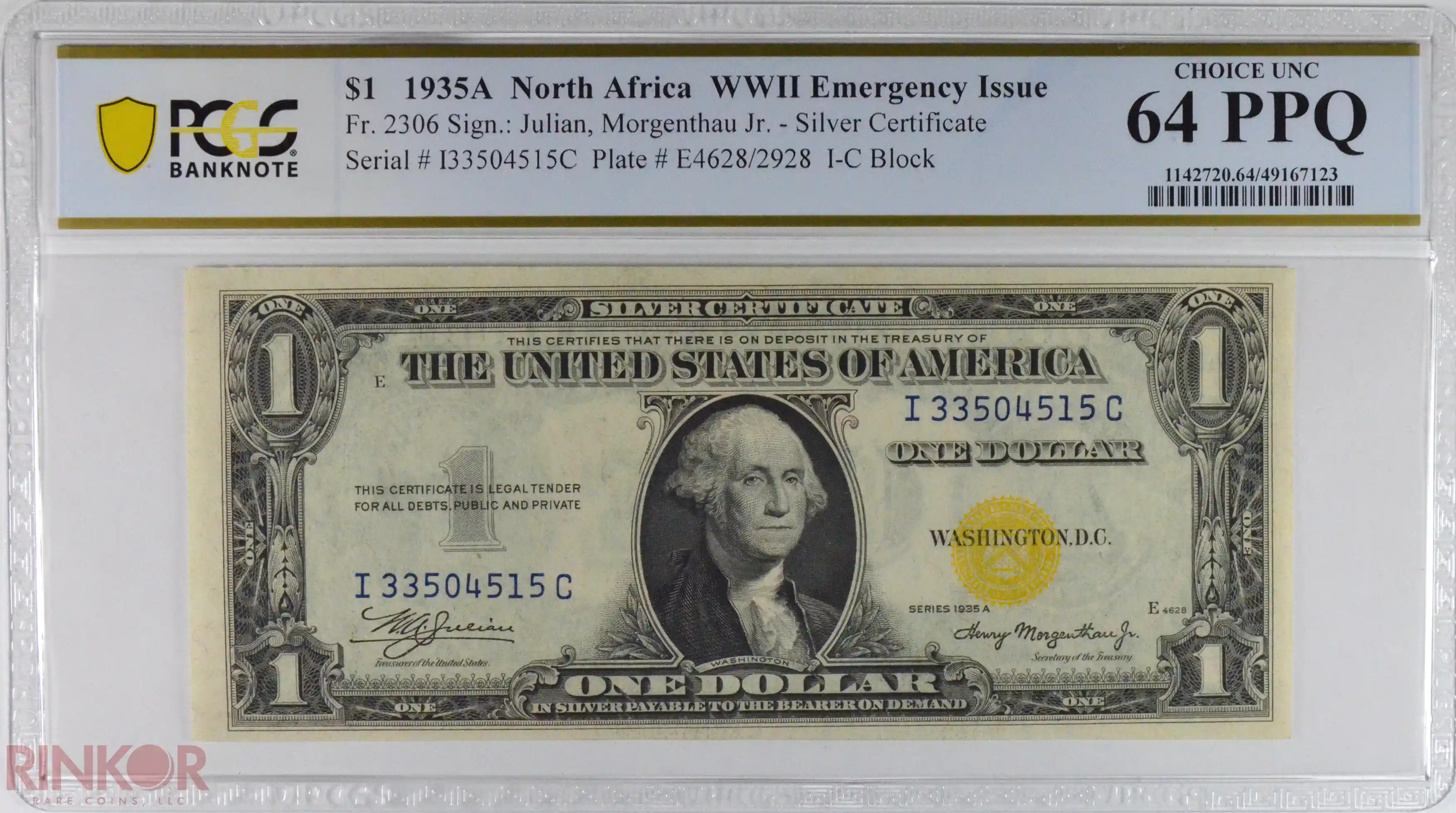 1935A $1 Fr. 2306 North Africa WWII Emergency Issue PCGS CU 64 PPQ