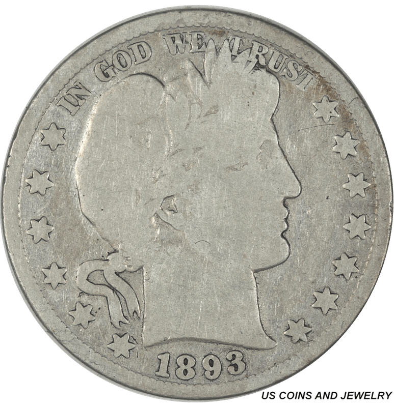 1893-P Barber Half Dollar,  Circulated, About Good Condition