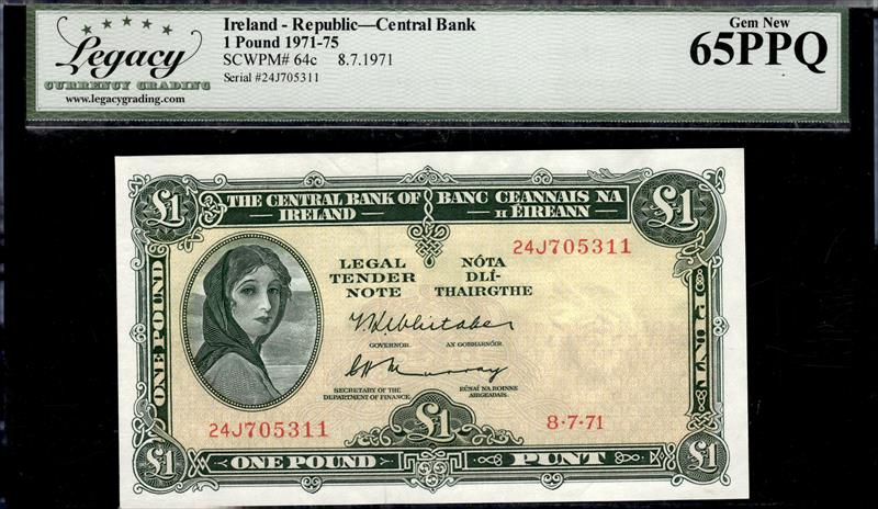 IRELAND REPUBLIC CENTRAL BANK 1 POUND 1971-75 GEM NEW 65PPQ 