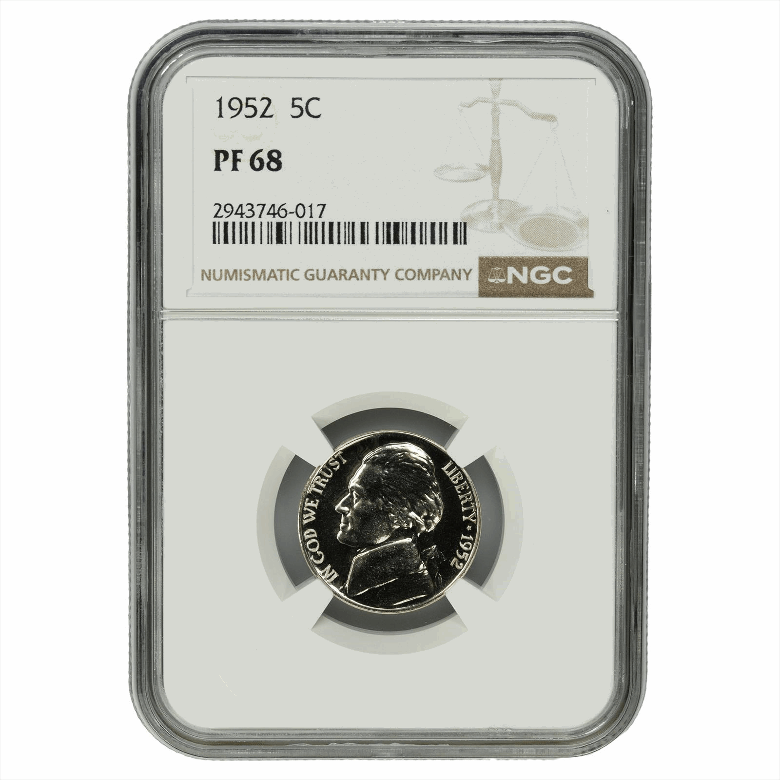 1952 Jefferson Nickel 5C NGC PF 68