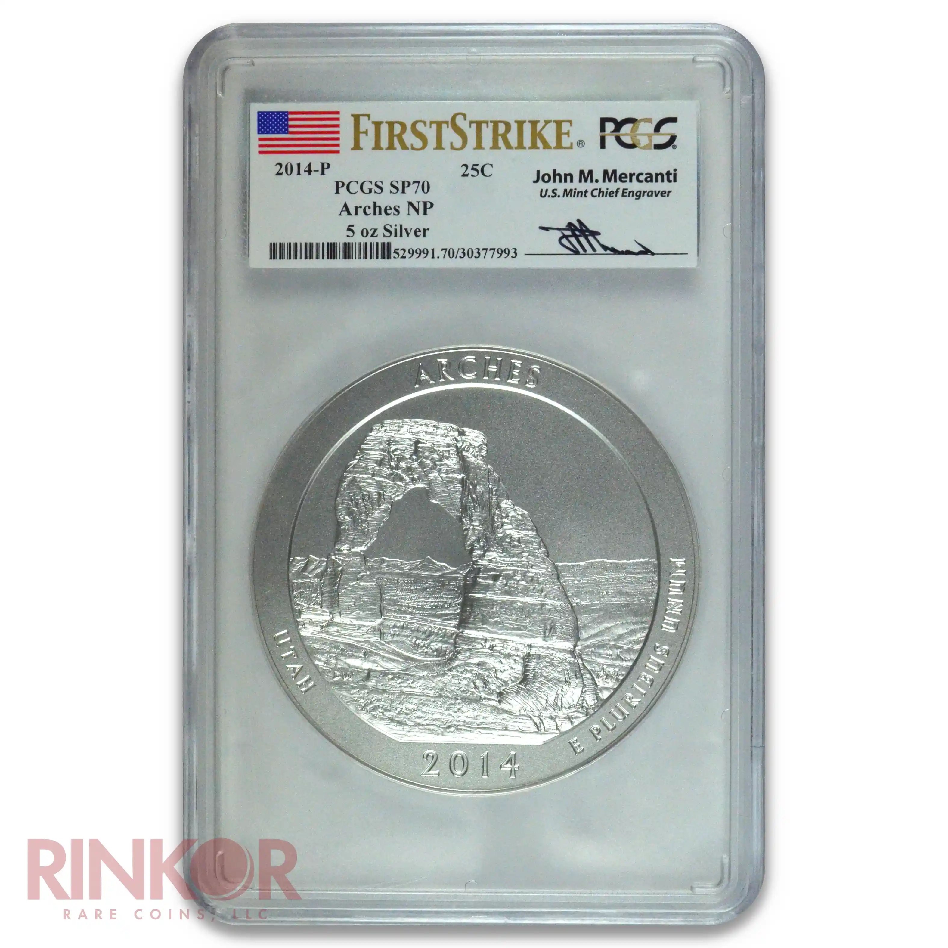 2014-P 5oz America the Beautiful Arches First Strike Mercanti PCGS SP 70