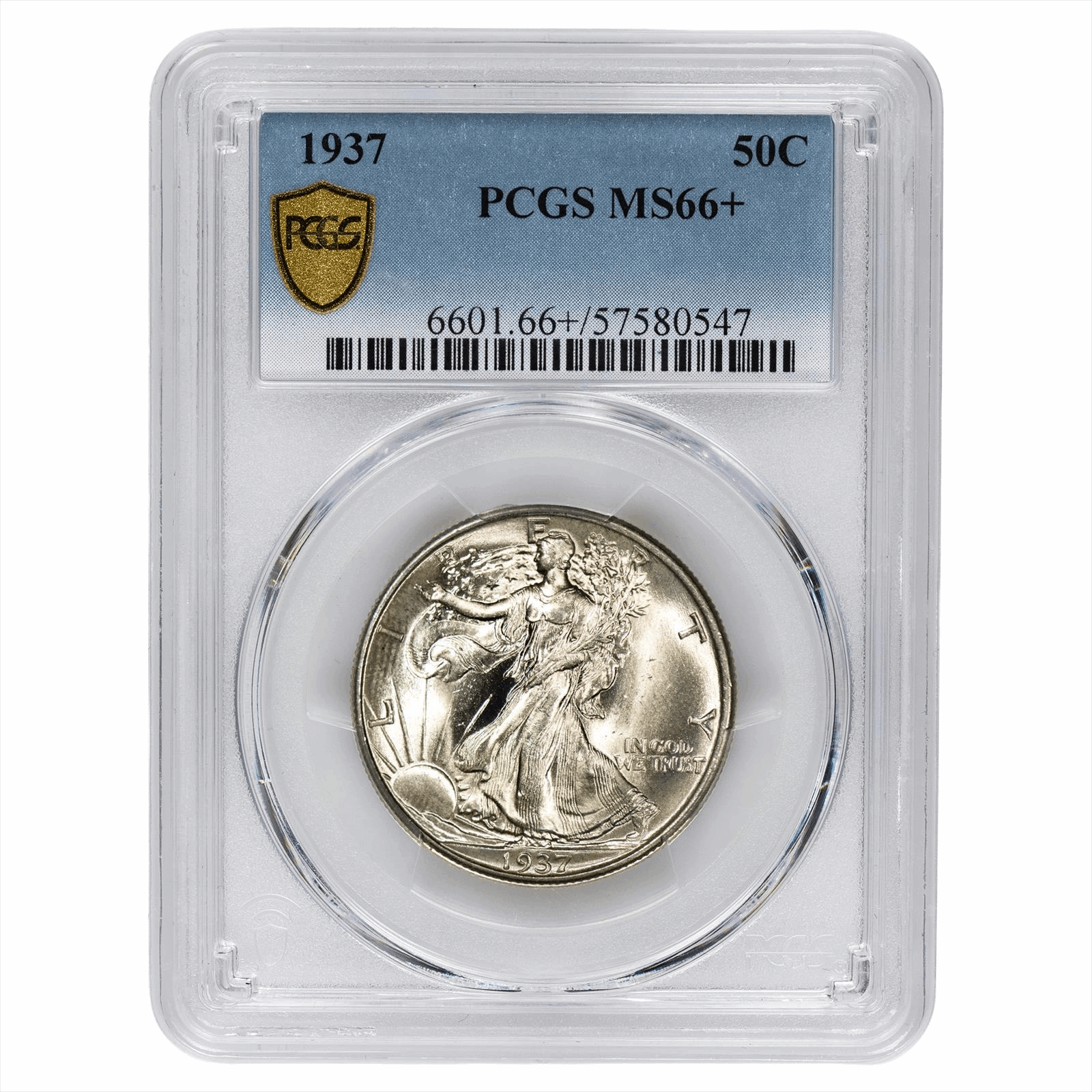 1937 Walking Liberty Half Dollar 50C PCGS MS 66+