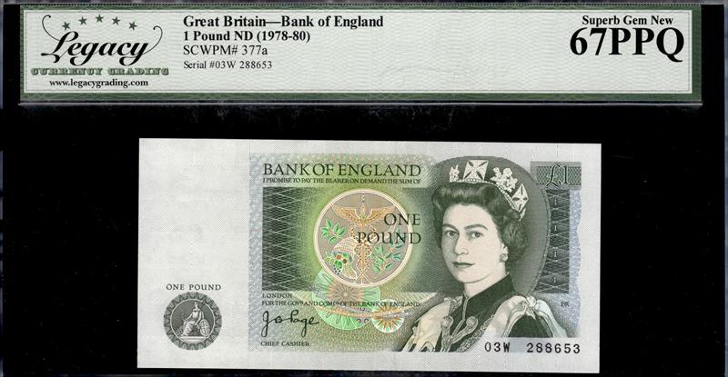 Great Britain Bank of England 1 Pound ND (1978-80) Superb Gem New 67PPQ 
