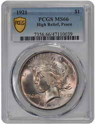 1921 Peace PCGS MS 66 