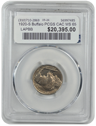 1920-S Buffalo PCGS CAC MS 65