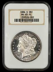 1886 S $1 NGC MS65PL