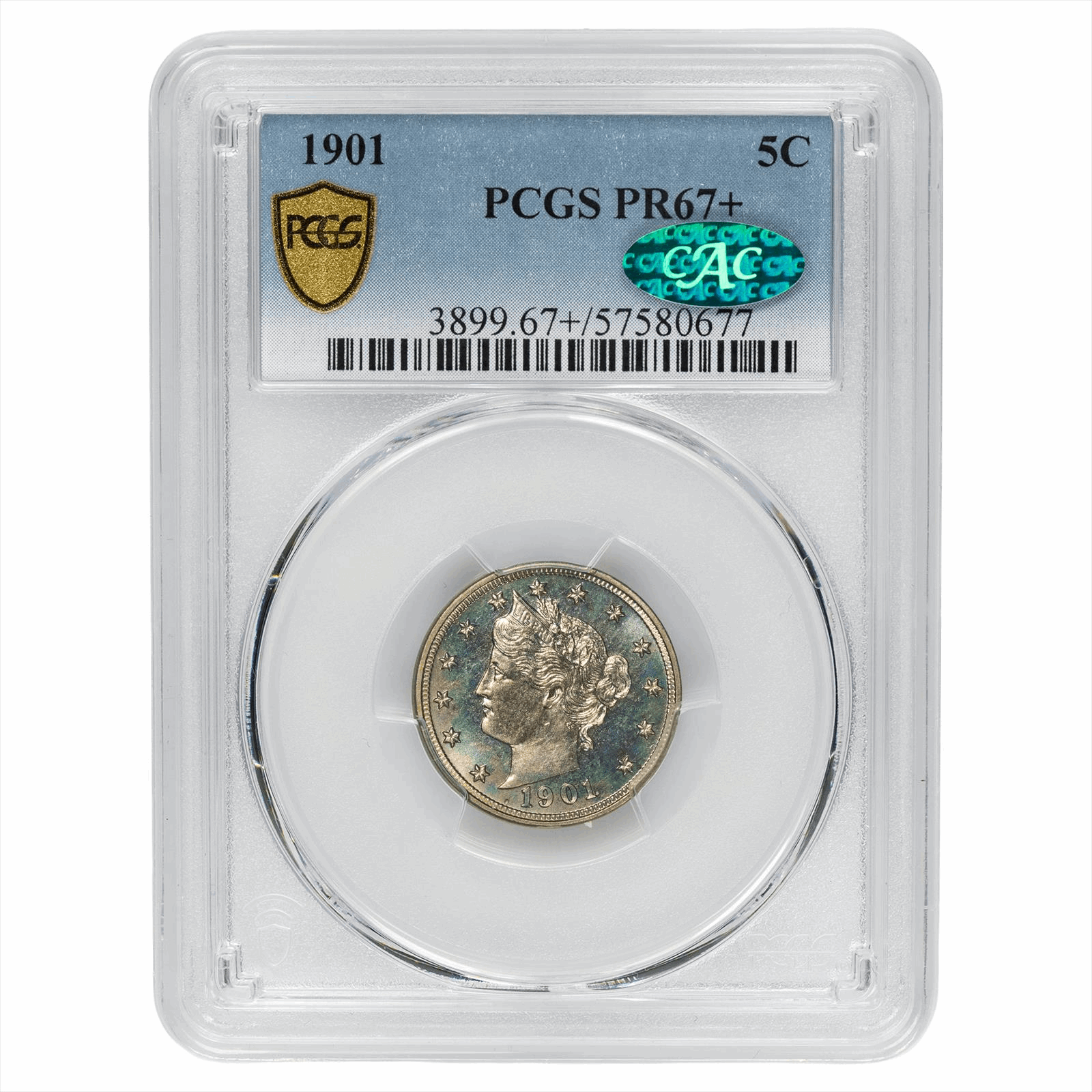 1901 Liberty V Nickel 5C PCGS PR 67+ CAC
