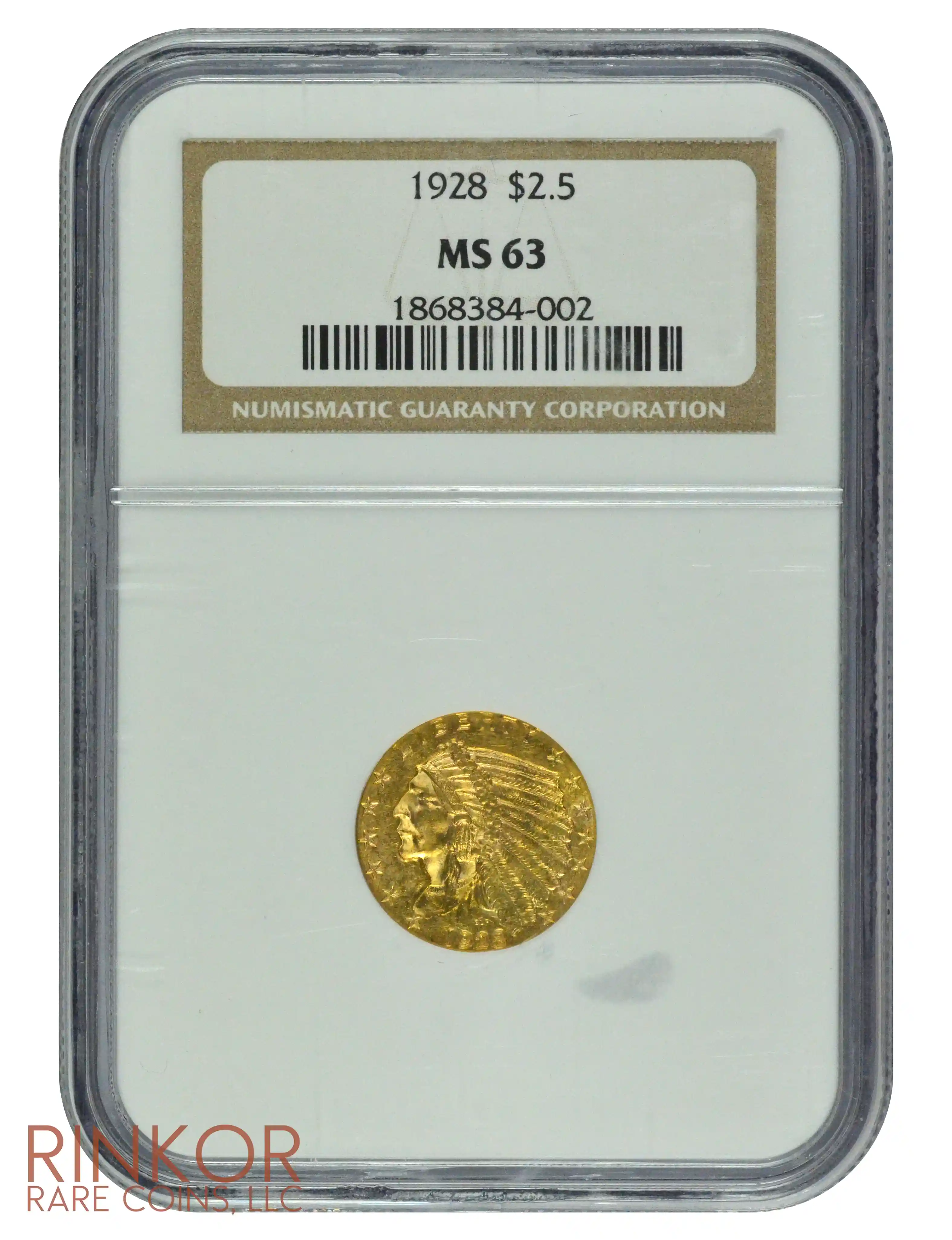 1928 $2.50 Indian Head NGC MS 63 