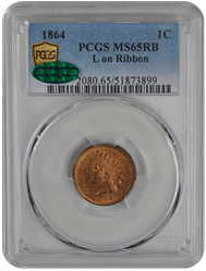 1864  L On Ribbon Indian Head PCGS CAC RB 65
