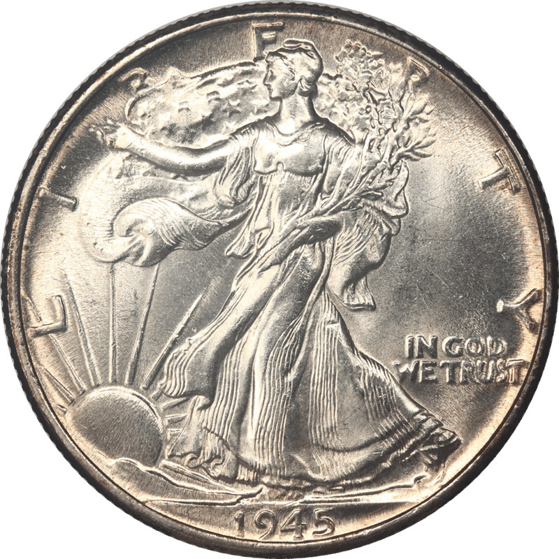 1945-P Walking Liberty Half Dollar, Choice Uncirculated - Nice White Coin