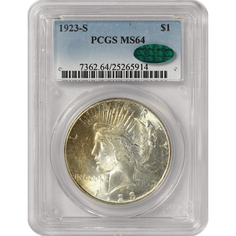 1923-S Peace Silver Dollar $1, PCGS MS 64 CAC - Nice Original Coin