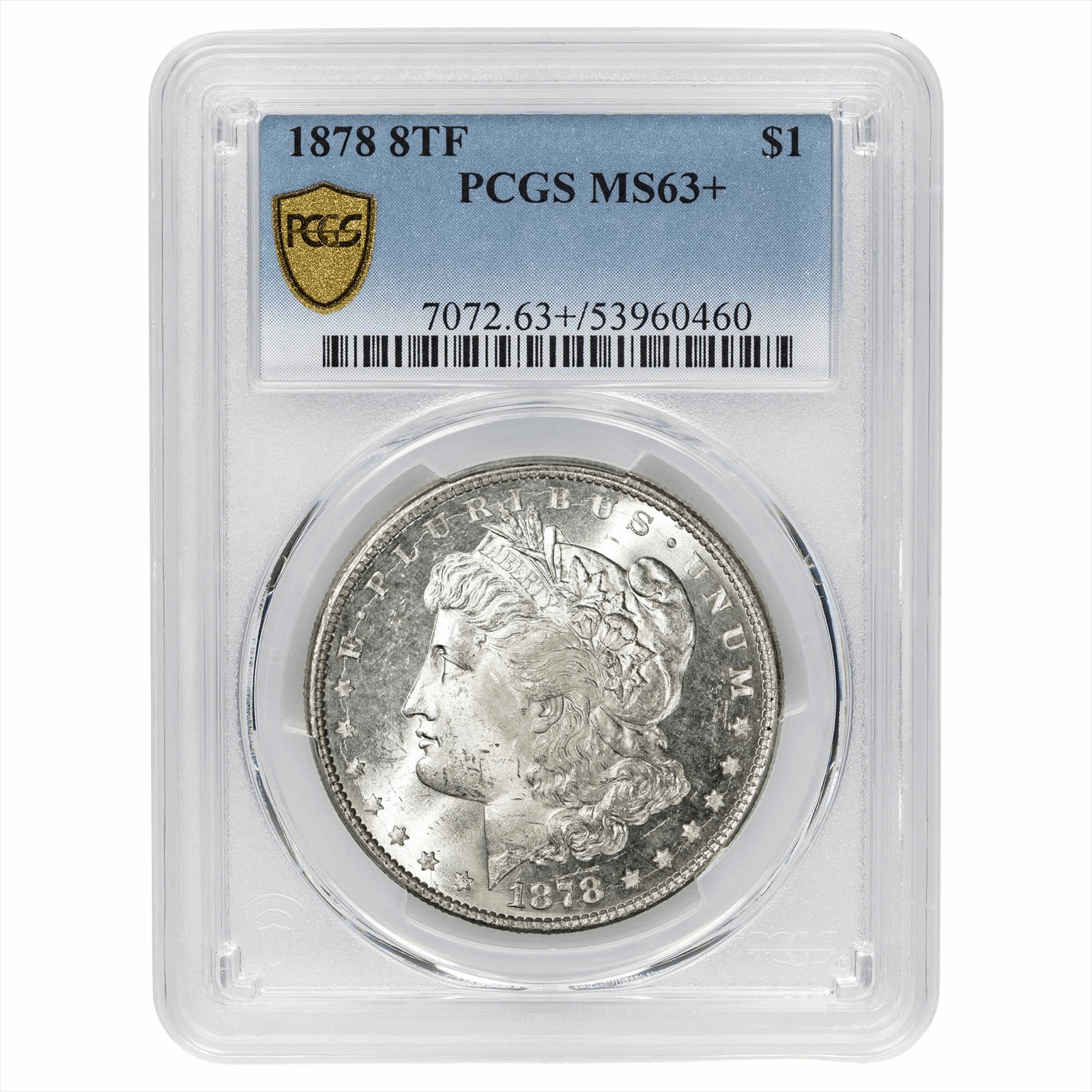 1878 8TF Morgan Silver Dollar $1 PCGS MS 63+