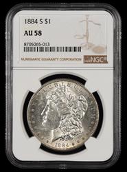 1884 S $1 NGC AU-58