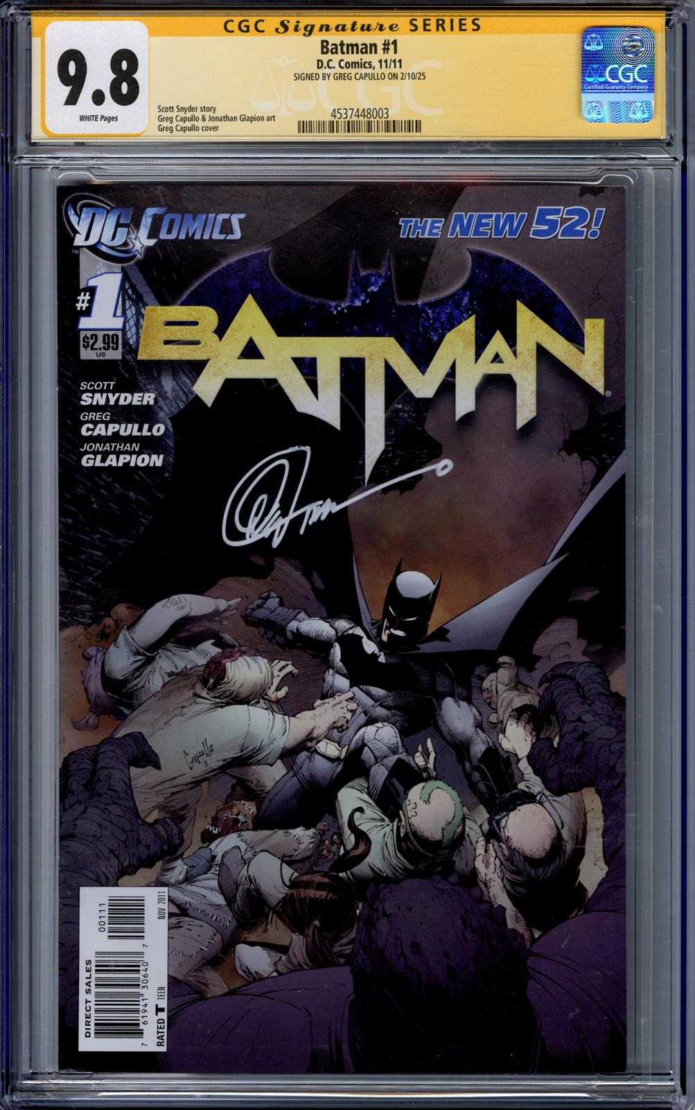 Batman #1 CGC Signature Series 9.8 (D.C., 2011) Signed by Greg Capullo 