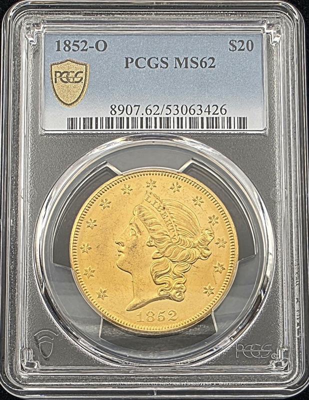 1852-O Liberty Head $20 PCGS MS62