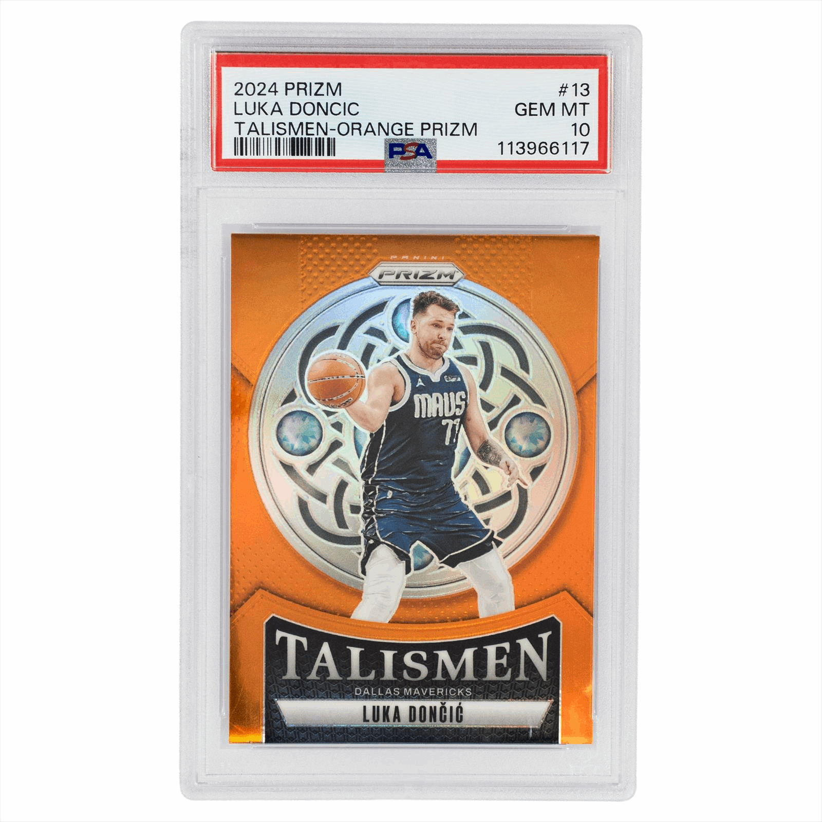 2024 Panini Prizm Luka Doncic Talismen-Orange Prizm #13 PSA GEM MT 10 Cert #113966117